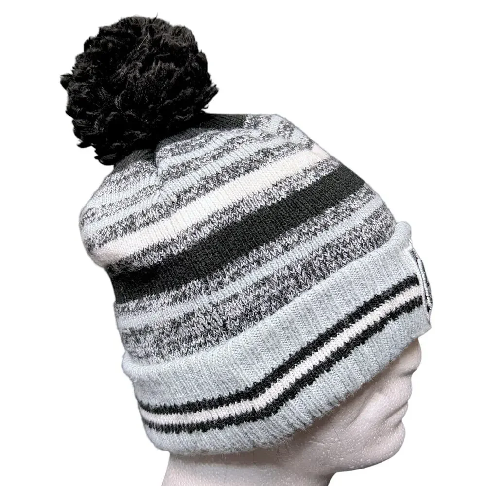 Las Vegas Raiders Knit Winter Hat Beanie New Era Pom Cap Gray Black Fleece Lined